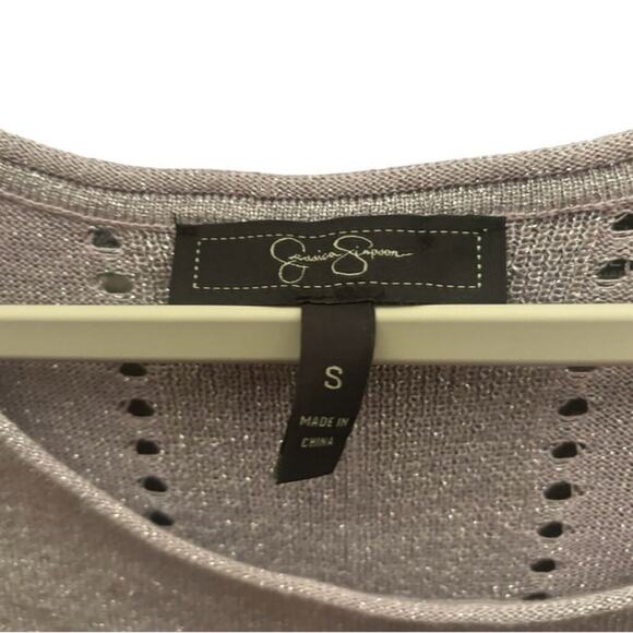 Jessica Simpson Metallic Scoop Neck Long Sleeve Top Beige S - Picture 3 of 4